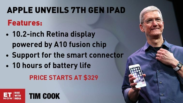 ETNOWlive's tweet photo. #Apple unveils 7th generation #iPad during the #AppleSpecialEvent at #SteveJobs Theater. #AppleEvent #TimeCook @tim_cook #iPad #7thgeniPad #AppleiPad https://t.co/bNMhwH7aDm