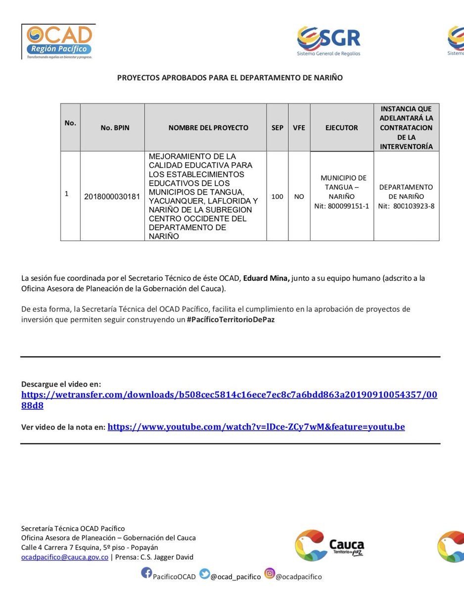 #OCADPacífico aprobó 10 nuevos proyectos de regalías por cerca de $ 46 mil millones para #Cauca, #Chocó y #Nariño

👉🏻 Ver video en: youtube.com/watch?v=lDce-Z…

📈 <a href="/eduardmina/">Eduard Mina</a> <a href="/GobCauca/">Gobernación del Cauca</a> <a href="/gobnarino/">Gobernación de Nariño</a> <a href="/GobChoco/">Gobernación del Chocó</a> <a href="/Regalias_gov/">Regalias_gov</a> <a href="/pvirtualcom/">periodicovirtual.com</a> <a href="/elnuevoliberal/">El Nuevo Liberal</a> <a href="/DNP_Colombia/">Departamento Nacional de Planeación</a> <a href="/TelepacificoTV/">Telepacífico</a>