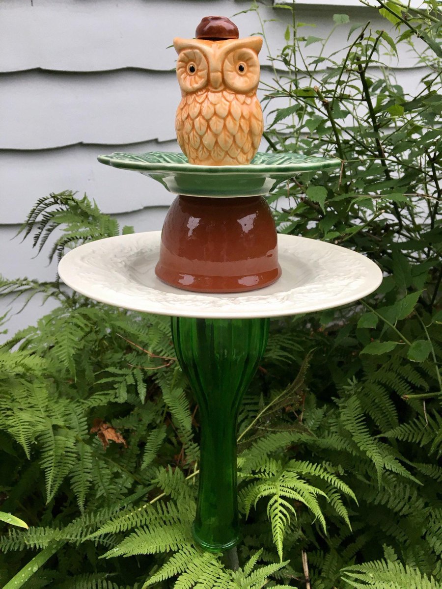 Elke Armour On Twitter Owl Garden Stake Tiered Ceramic Dish