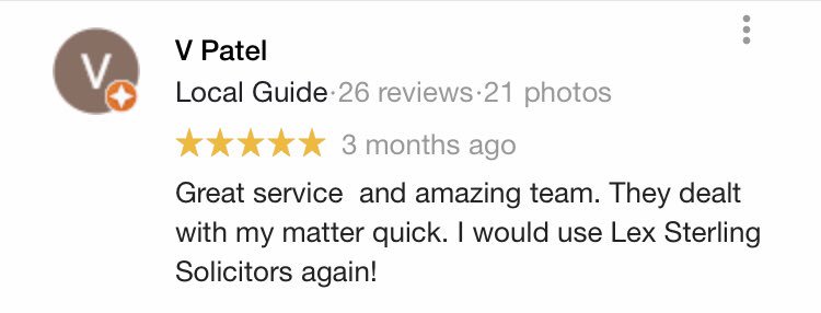 It’s nice to see our clients letting us know what they thought of our services! 

⭐️⭐️⭐️⭐️⭐️

#southlondon #solicitors #law #croydon #purley