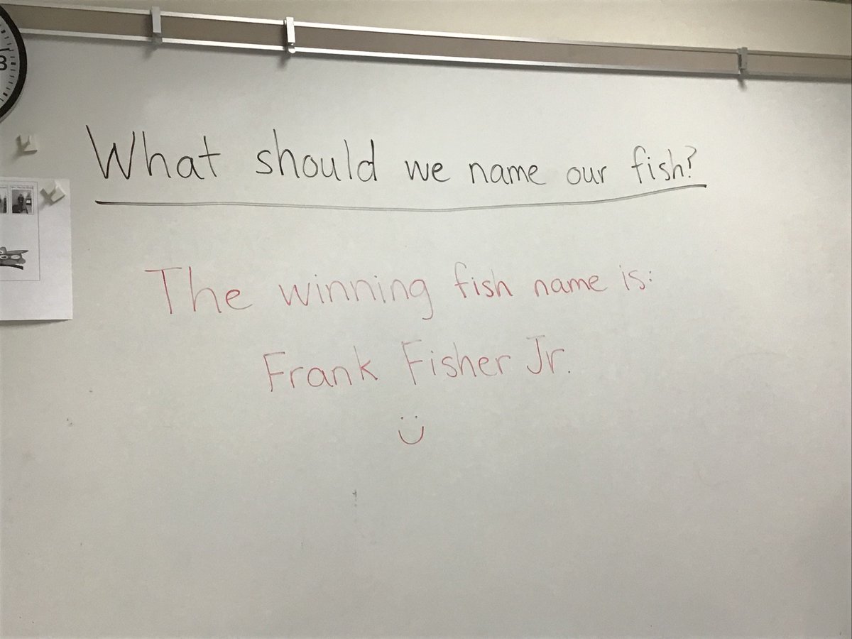 Fiske_OT's tweet photo. The results are in! We picked out of a hat, and our new OT fish will now o-fish-ally be referred to as "Frank Fisher Jr." Thanks to all the students who submitted names! @FiskeSchool https://t.co/o8l4zMnBF5