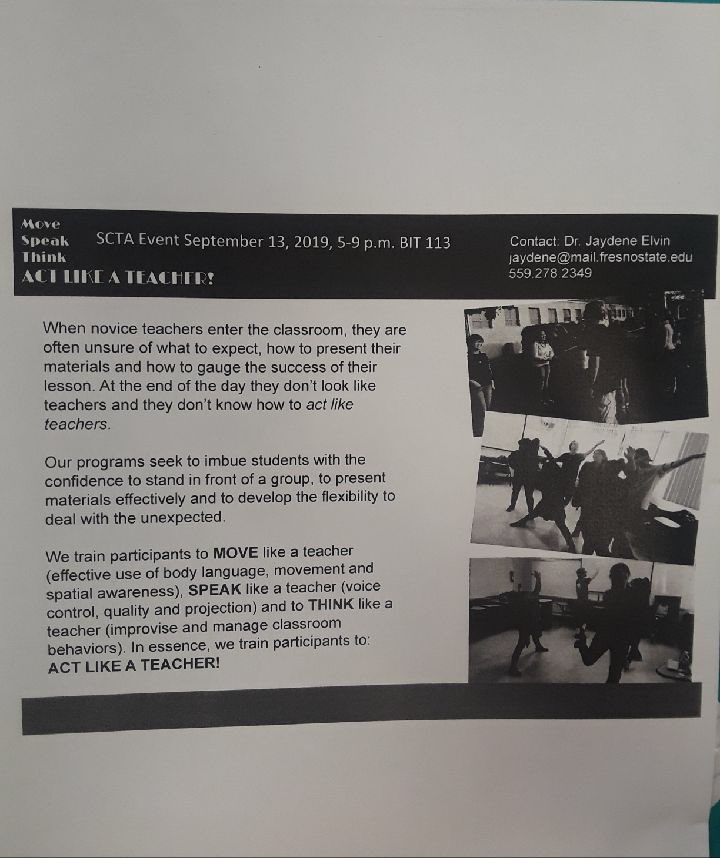 CSUMB_SCTA's tweet photo. This Friday @CSUMB  SCTA will be holding an event in the BIT building.
“ACT LIKE A TEACHER” Come check it out! 
#ActLikeATeacher #CSUMB #FutureEducators #Classroom #Student #Teacher #Move #Speak #Think https://t.co/WHVPswv9CP