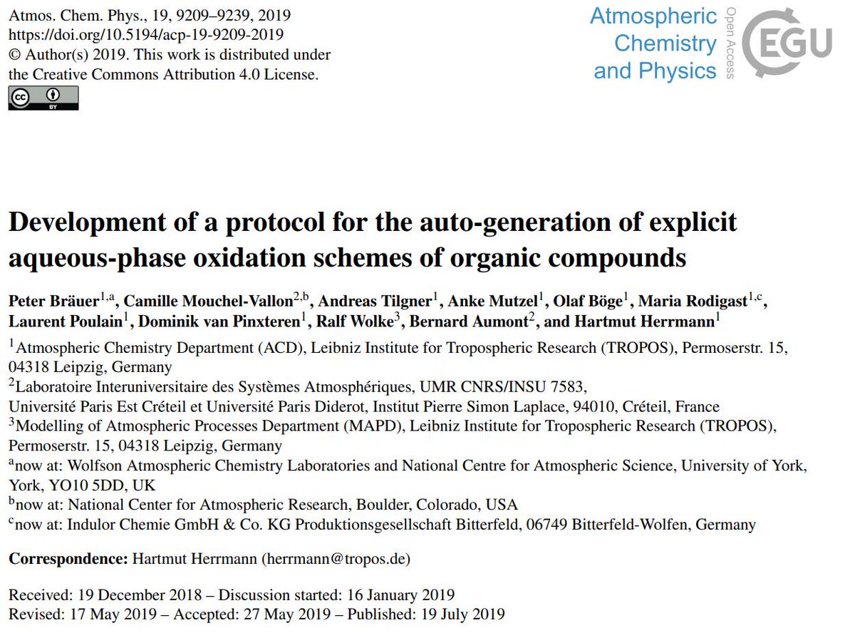 H_Herrmann24's tweet photo. Paper by Bräuer et al.: With this you can get a degradation mechanism for a compound in the atmospheric aqueous phase machine-generated. #CAPRAM #Multiphasechemistry An expert system based on tons of kinetics. Thanks to @dfg_public, the ANR and Bernard Aumont of @LISA_ipsl https://t.co/faaYUcFifV