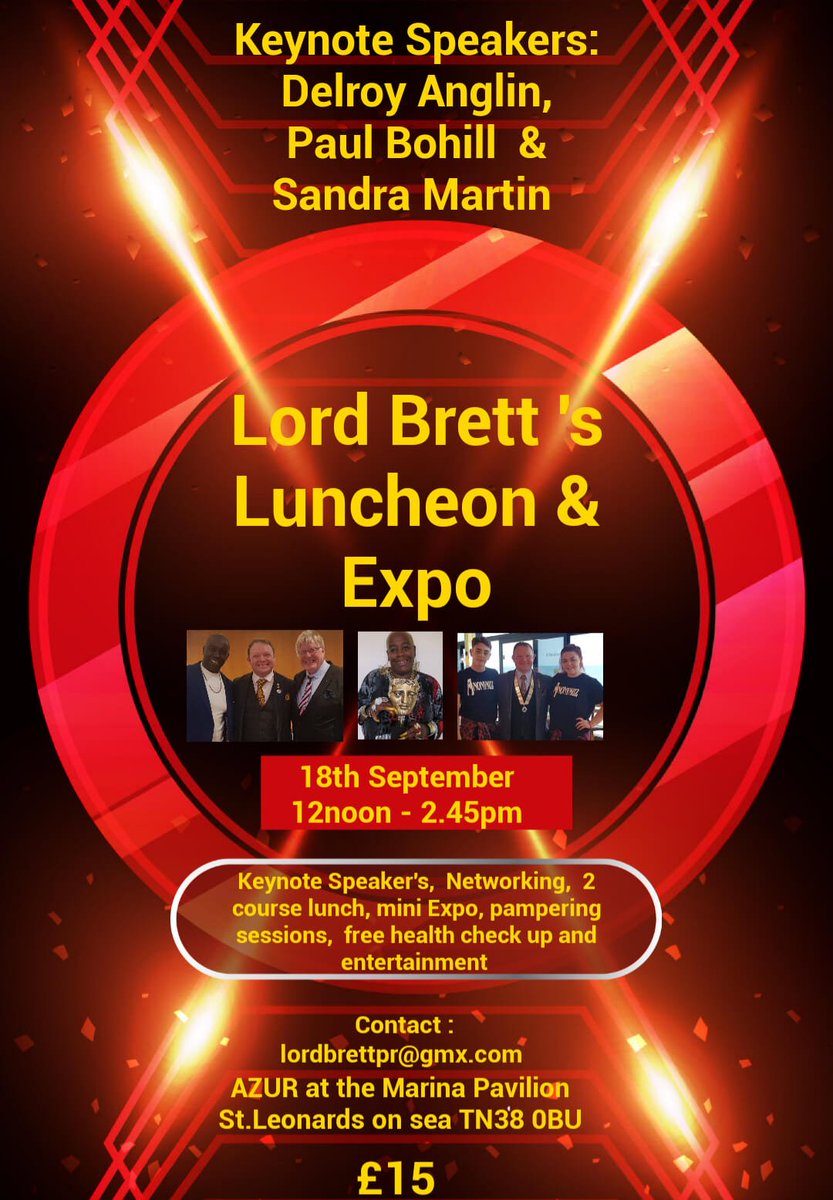 Looking forward to this #business #community #luncheon #expo with @sandragogglebox <a href="/paulbohill1/">Paul Bohill</a> @LindaTVDealer <a href="/Azurbythesea/">AzurMarinaPavilion</a> <a href="/HastingsObs/">Hastings Observer</a> <a href="/hey_hastings/">HeyHastings</a> <a href="/hastings247/">247 Taxis & Coaches</a> with Chairman of <a href="/RotherDC/">Rother District Council</a> <a href="/1066Tweets/">1066 Tweets</a> @Visit1066 <a href="/VisitSussex/">VisitSussex</a> info contact <a href="/LordBrett1066/">Lord Brett McLean 🇬🇧⚖️🇬🇧</a>