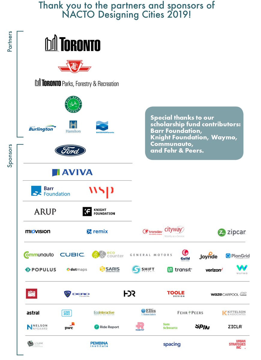 NACTO's tweet image. Thank you to the partners and sponsors of #NACTO19 -- your invaluable partnership and support makes North America's city-centered transportation conference possible!