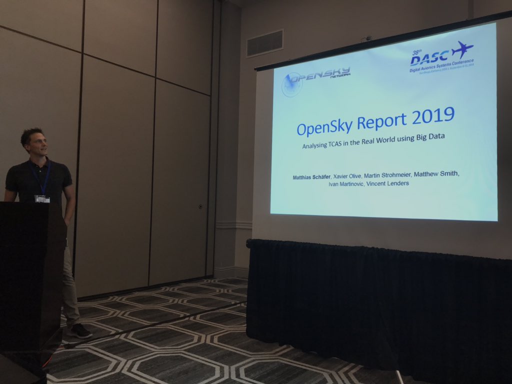 MasorX's tweet photo. Dr. Matthias Schäfer presenting the OpenSky Report 2019 on TCAS analysis at #DASC2019 Joint work with @x00live and @tangohead, also @cydcampus Paper here: https://t.co/DEVL2ecXxc https://t.co/ok1wg9iJph