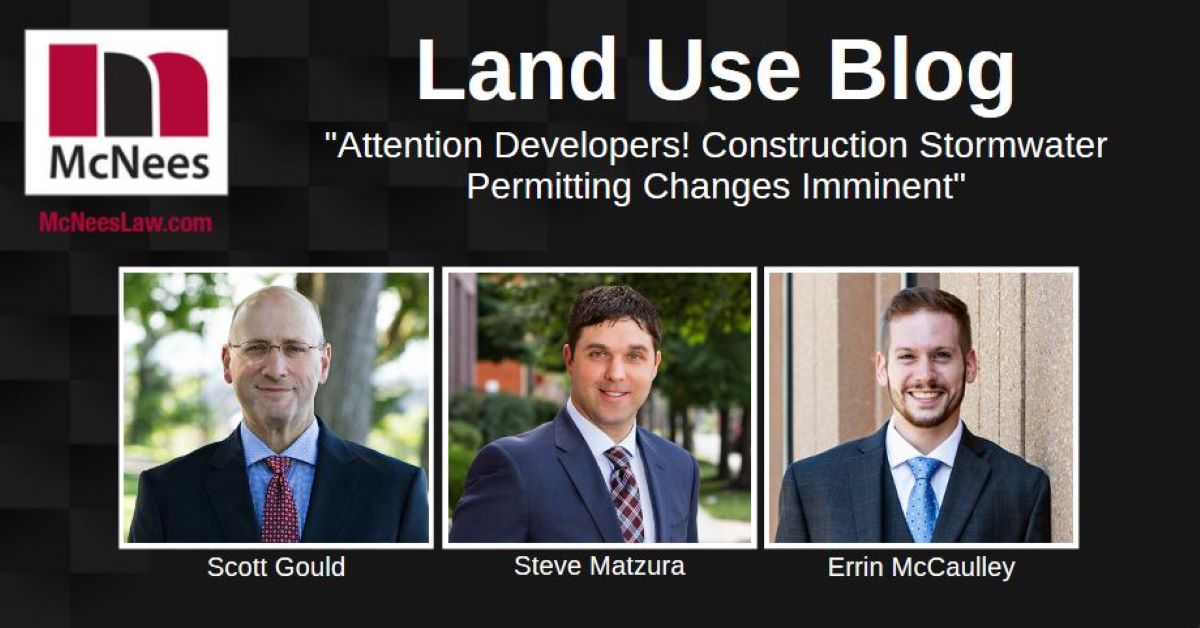 McNeesLaw's tweet photo. Up on the #McNees Land Use Blog by @ScottAGould, @SMatzura and Errin McCaulley: "Attention Developers! Construction Stormwater Permitting Changes Imminent" https://t.co/tRNZ7Eoydy https://t.co/gK82QFyjIu