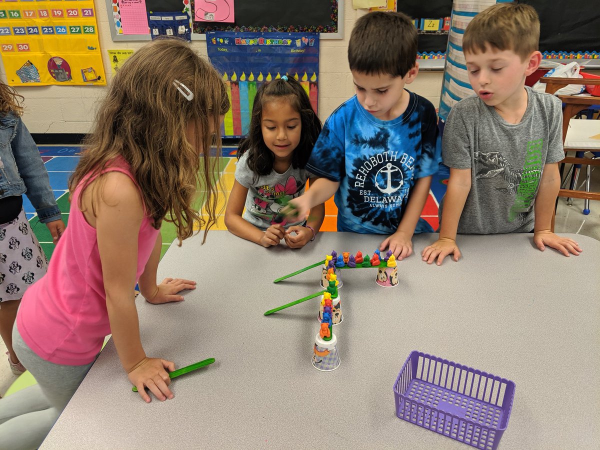 MissMcEleneyK's tweet photo. The goal of today's #stemchallenge was to build a bridge that would hold ALL 20 bears! I loved seeing my Ss work together to design their bridges. The best part, was that each group’s bridge looked different @WoodcrestES. #WEareCHPS #teamwork #cherryhillscience https://t.co/QCwLCS7tHo