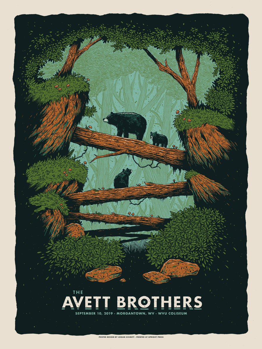 theavettbros's tweet photo. Poster for tonight’s show at #WVU Coliseum is by @loganschmittart. https://t.co/9CGY1x0WUh