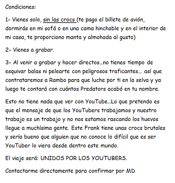 DalasReview's tweet photo. Invito a venir 8 días a grabar a mi casa y contra los que creen que ser YouTuber no es "currar" ni conlleva ningún tipo de "curro" a: @Frank_Cuesta y sus crocs (ya veremos).
Fechas: Cuando quieras.
🔁RT🔁 para que acepte el reto y le mencionáis 😂 https://t.co/m7wgvFfjRo