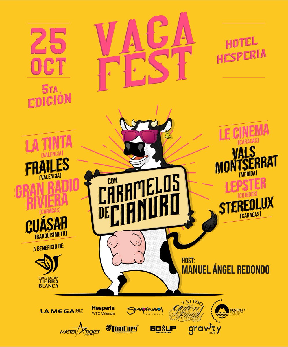 WeAreWamm's tweet photo. ¡Se viene! La 5ta edición del #VACAFEST en la ciudad de Valencia el próximo 25 de Octubre en el Hotel Hesperia. Con las agrupaciones #CaramelosDeCianuro @cuasarbanda @lecinemaband @StereoluxOfic @Latintabanda y más. https://t.co/OCZYFngExm
