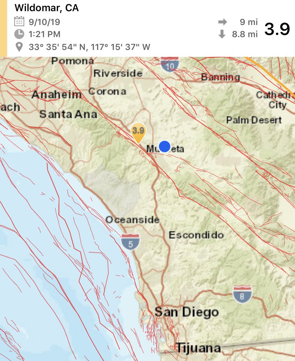 kicknpac's tweet photo. A preliminary 3.9 #earthquake rattles Southern California.

Location of the quake: #Wildomar, Riverside, just north of San Diego County. https://t.co/txBBVBR188