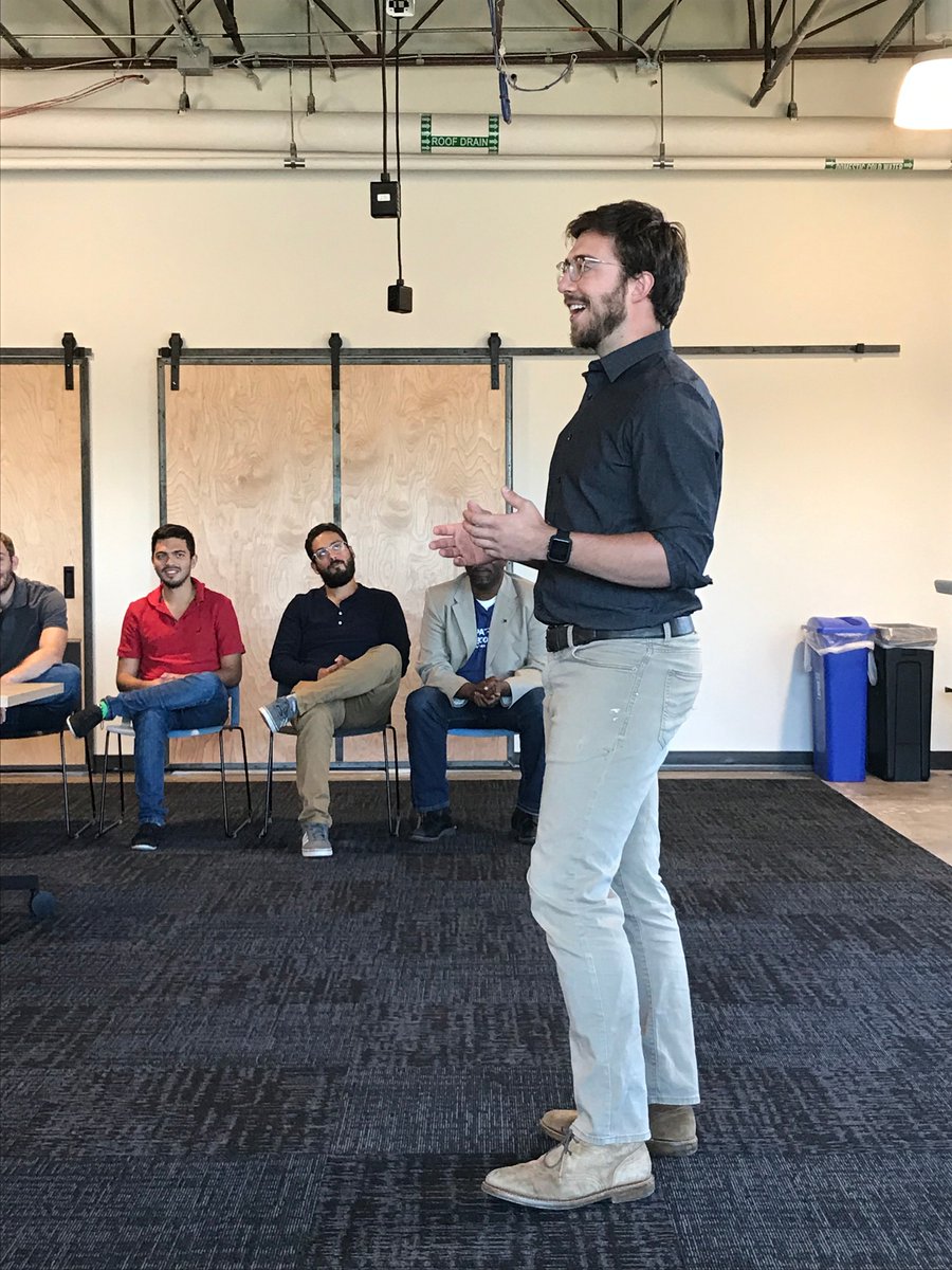 XIAccelerator's tweet photo. You have 1 minute to pitch to @GovofCO Jared Polis. What do you say? Our XI #startup teams took a run at it today when Gov. Polis visited XI HQ. It was a thrilling experience for the #entrepreneurs & XI staff. Thank you, Gov. #XIStartSmarter https://t.co/ssB0gVUOG9