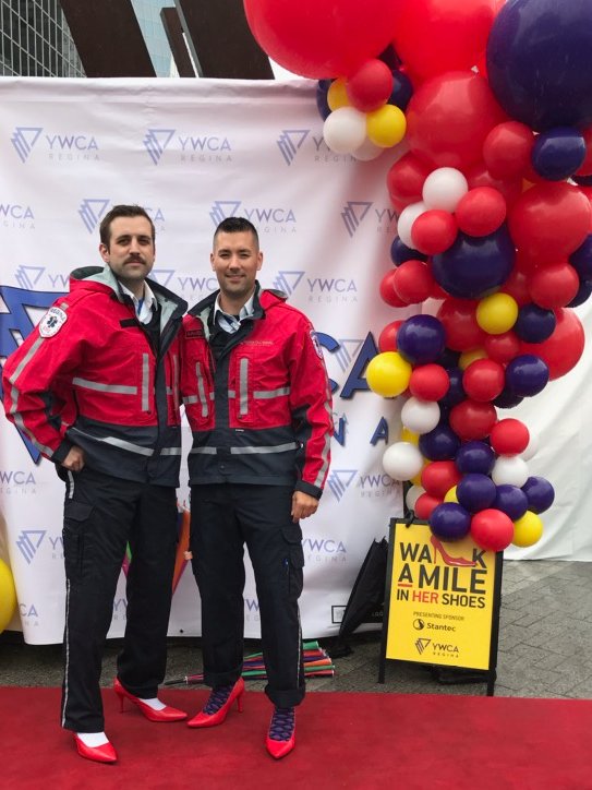 Spot the uniform alteration. Walk a Mile in her Shoes 2019 is an annual reminder that women are suffering from domestic and sexual abuse at alarming rates. <a href="/YWCARegina/">YWCA Regina</a> is doing great work to support women in need. #WAMRegina