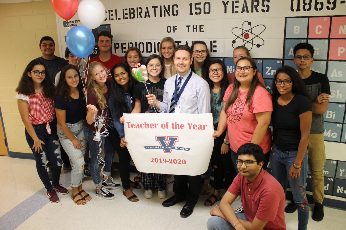 vanguard_high's tweet photo. Congratulations to Euan Hunter, Vanguard High School’s 2019-2020 Teacher of the Year!!!  An amazing teacher who is always looking for new ways to engage his students and provide them with real-world learning experiences!!!  @pefmc @KinardsConnect1 @wkmcateer4 @Grantham_Greats https://t.co/aTE3rZ4XlR