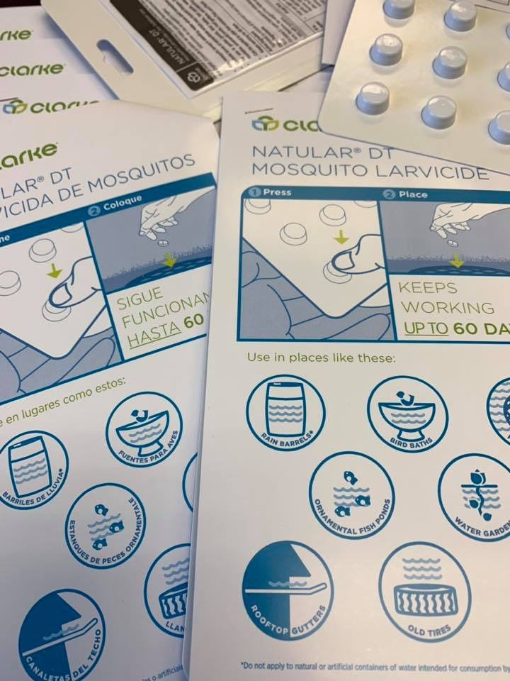 🦟Mosquito spraying will be done post-Dorian. Standing water in your yard?👇 available for FREE!!!  (One per household, please.) Come see us at the operations center, 4061 East Avenue, 8-5, M-F.