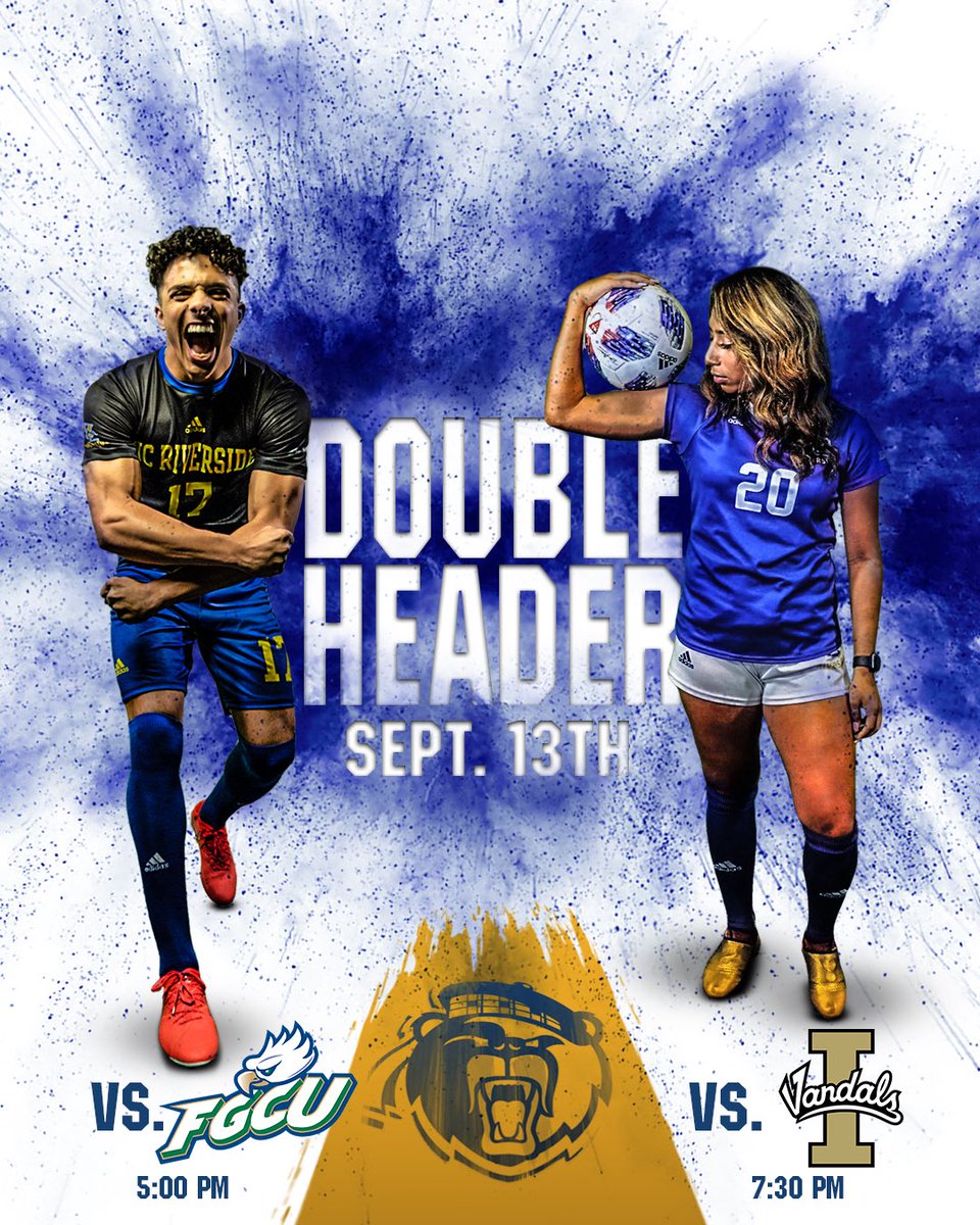 Get your soccer fill with our double header action this Friday Sept. 13th.

<a href="/UCRsoccer_M/">UCR Men's Soccer</a> vs FGCU
@UCR_Wsoccer vs Idaho

#GoHighlanders