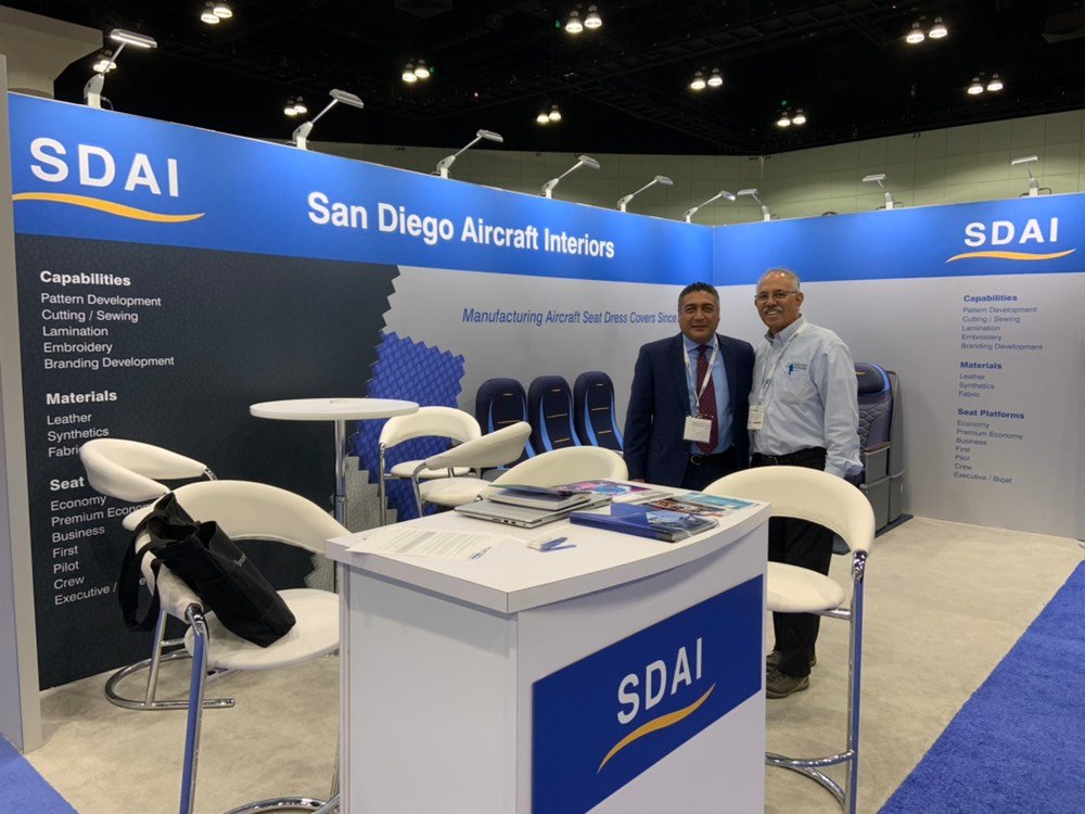 Autometrix's tweet image. Saying hello at the #AircraftInteriorsExpo. Rick Richardson from Autometrix with Carlos Vasquez, President of #SanDiegoAircraftInteriors #AircraftInteriors