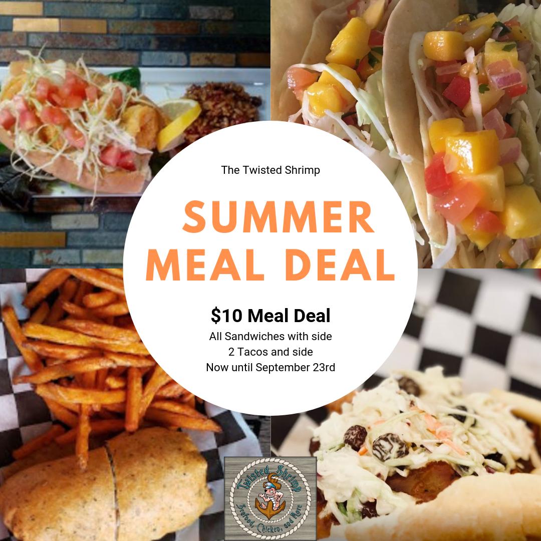 Come enjoy the final weeks of summer at the #twistedshrimp with our $10 meal deal! 
#islamoradaflorida #flkeys #sandwiches #tacos #wraps #mealdeal #finaldaysofsummer #delish #eatlocal