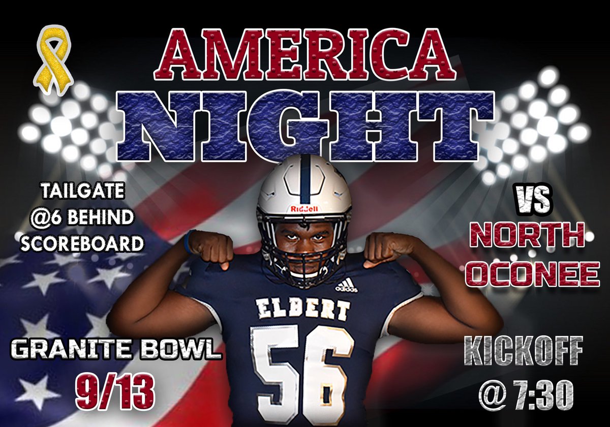 ElbertSTUDENTS's tweet photo. Friday night, Come dressed out in all of your RED, WHITE and BLUE!! Let’s show the Boys in Blue our support! Everyone is welcome!😈🇺🇸 see you there!! https://t.co/8gmNxCkjd8