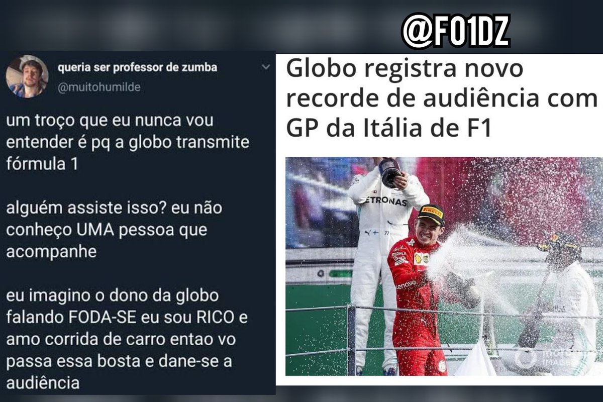 f01dz's tweet photo. "Não conheço ninguém que assista F1" 
Recorde de audiência no GP da Itália. 
Gostou, futuro professor de, zumba ? https://t.co/56NcROTthv