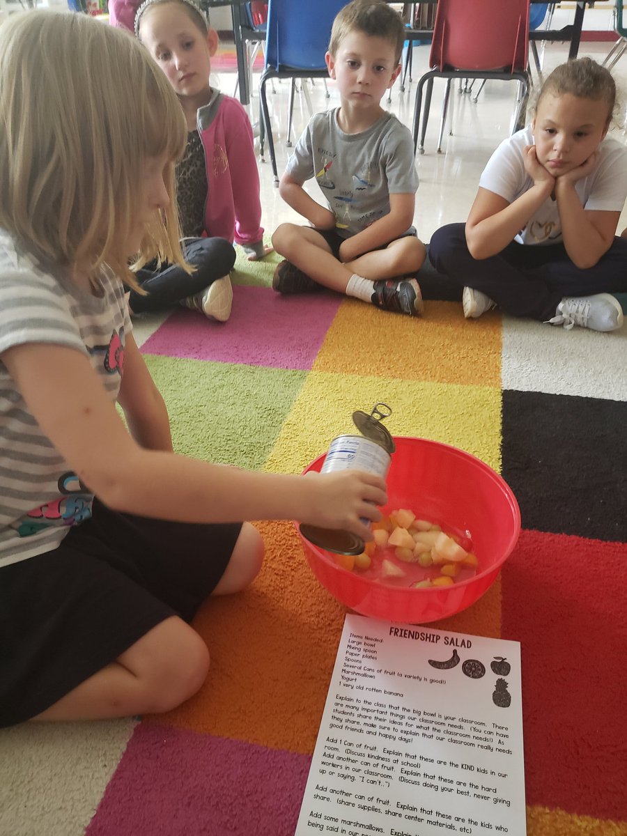 brittmbeaupre's tweet image. Today we made ⭐ Friendship Salad! ⭐ One cup of fruit for kind friends, another for hard workers and the third for friends that share. Then, we added marshmallows to symbolize all our kind words and thoughts we use in our family. #firstfam #funinfirst #CSD_AllMeansAll