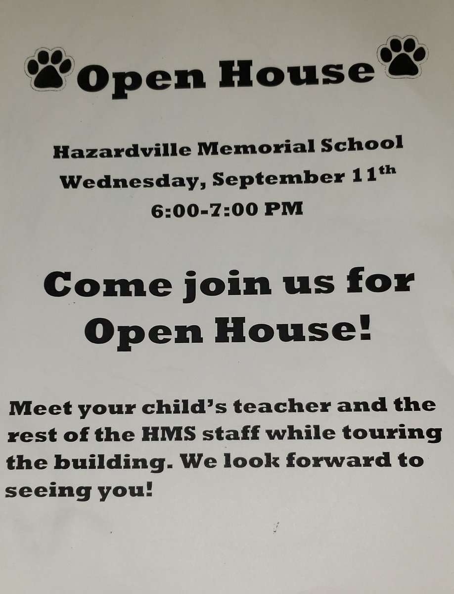 HMSPTOCT's tweet photo. Don't forget to join us at open house! Come meet your child(ren)'s teacher and staff, see the building, and come see us the pto! https://t.co/jxwRbKTAQi