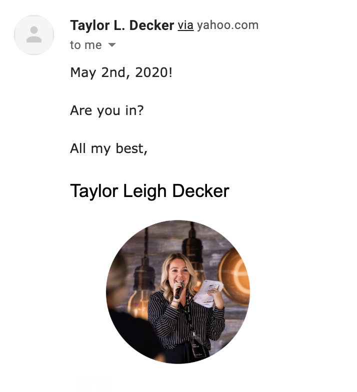 ryanfoland's tweet photo. I get an email...
@deckertaylorr: Are you in?
Me: Ohhh yeahhh....
๐๐๐
Save the date. #EurekaFest 2020 - May 2nd.
The #GingerMC will be back! https://t.co/kL83H7pm8m