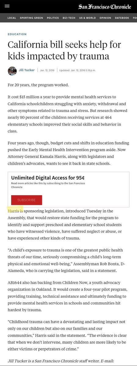 50 Times  #Kamala Accomplished/Advocated for  #CriminalJusticeReform37.AG- Sponsored AB1644 to establish 4yr pilot to assist elementary schools in providing mental health services to students, prioritizing schools in communities with high levels of childhood trauma/ adversity