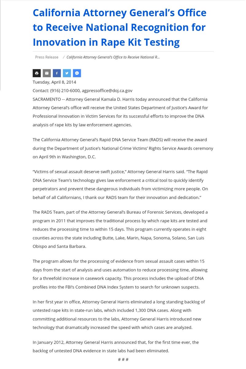 50 Times  #Kamala Accomplished/Advocated for  #CriminalJusticeReform36.AG-  #KamalaHarris eliminated longstanding rape kit backlog of over 1,300 untested kits and significantly reduced processing times. Received the US DOJ’s Award for Professional Innovation in Victim Services