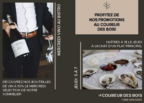 Dès demain:  
-Tous les mercredis, 50% sur une sélection de vins, de 17h à la fermeture.<a href="/alfredexpertvin/">Alfred - L’expert en vin</a> 
<a href="/LeCourrierDuSud/">Le Courrier du Sud</a> <a href="/tourmonteregie/">Tourisme Montérégie</a>  <a href="/QuebecLeMag/">Québec Le Mag'</a>