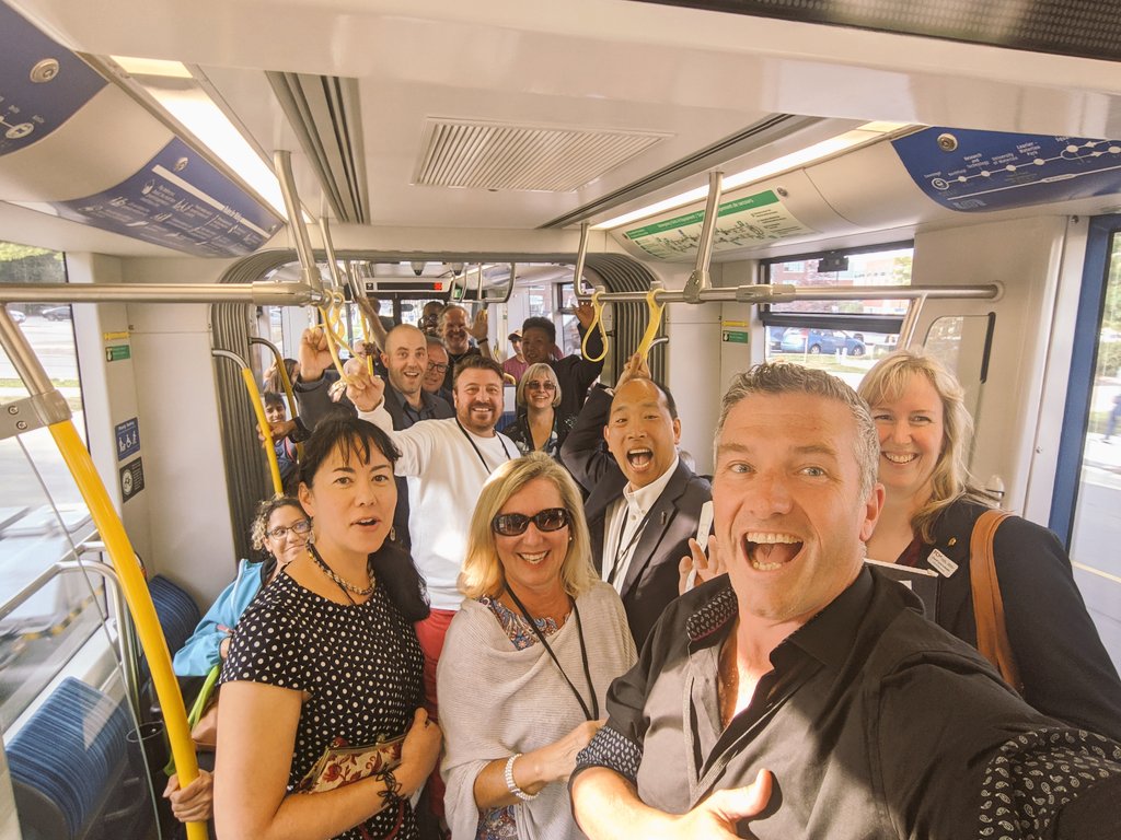 TimTierney's tweet photo. The @FCM_online testing out the new ION in @CityKitchener @wlooandcityline LRT!!!! Ours Saturday! 🚉🚋 https://t.co/RavCDYdAwI