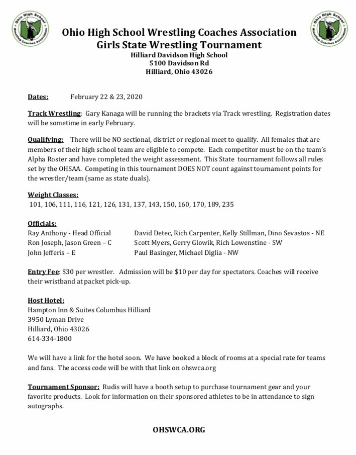 More info on our inaugural Girls State Wrestling Tournament!!