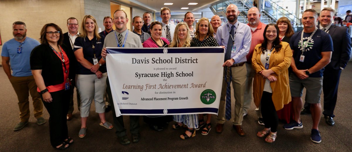 DavisSchools (@davisschools) on Twitter photo In just one year, Syracuse High School increased the number of students taking AP tests a whopping 171 percent and increased pass rates from 64 to 65 percent. Staggering! Davis School District awarded the school a βLearning First Achievement Award.β <a href="/SHS_Titans/">Syracuse High School</a> <a href="/UTPublicEd/">K-12: Utah Public Schools</a> In just one year, Syracuse High School increased the number of students taking AP tests a whopping 171 percent and increased pass rates from 64 to 65 percent. Staggering! Davis School District awarded the school a βLearning First Achievement Award.β <a href="/SHS_Titans/">Syracuse High School</a> <a href="/UTPublicEd/">K-12: Utah Public Schools</a>