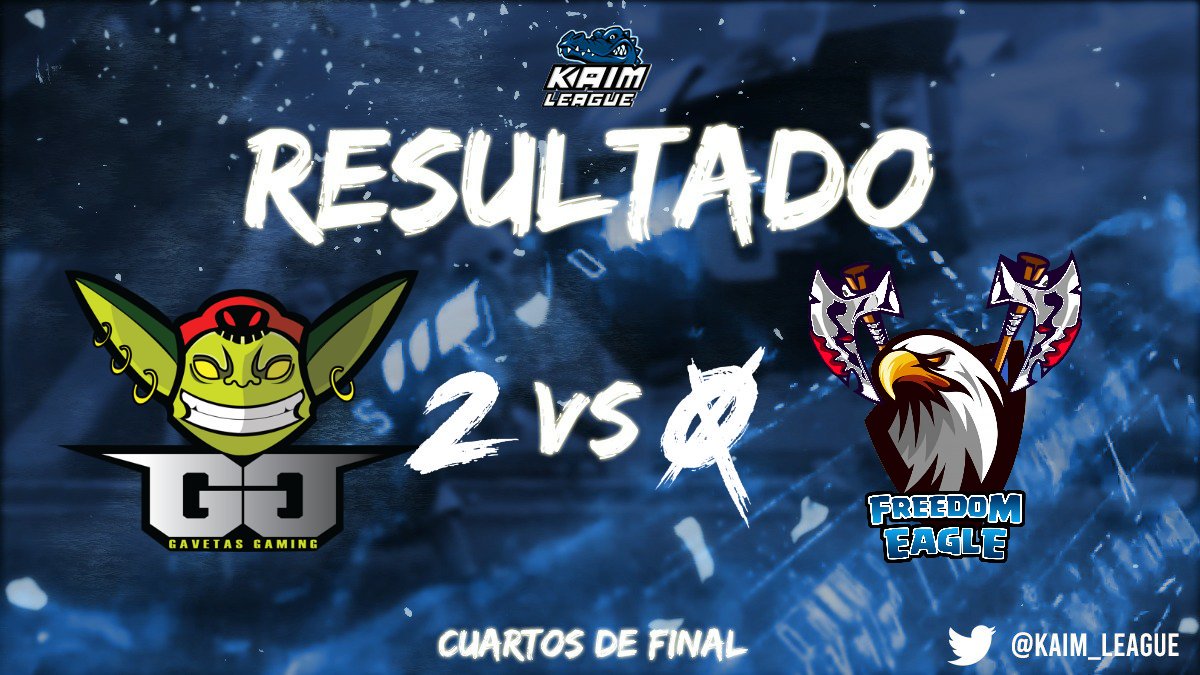 #RESULTADO
Un imponente Gavetas Gaming  , se impuso 2-0 ante <a href="/FreedomEagleCR/">Freedom Eagle</a> por los cuartos de final de la Kaim. Felicitaciones a Gavetas por clasificar a semis, y a Freedom Eagle por haber dado todo!