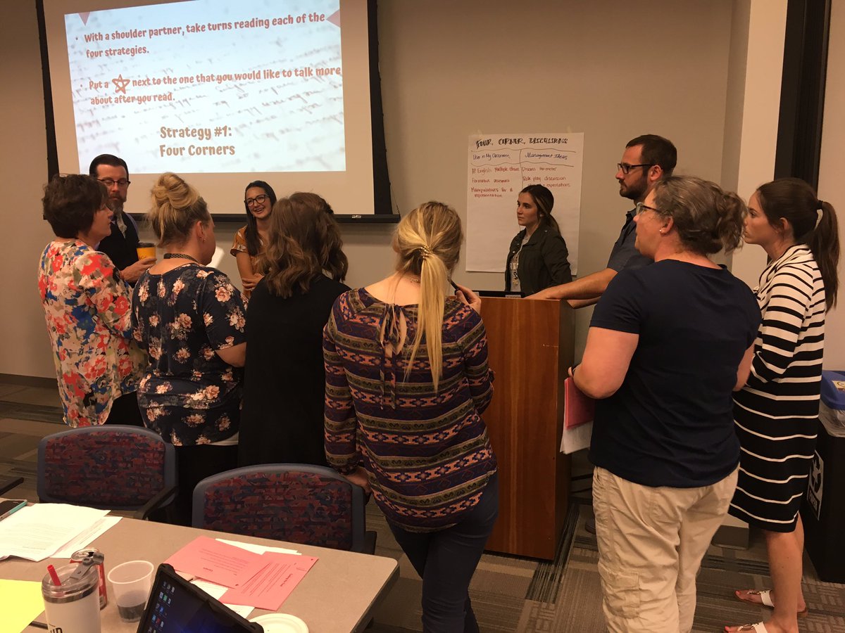 ThompsonIRT's tweet photo. Teachers learn and discuss 4 ways to get kids moving in class. Kids have 15% higher level of retention when they are standing. Wow!!!  @olatheschools @olathenewed #Big3 #beawesome https://t.co/PtoFVap84C