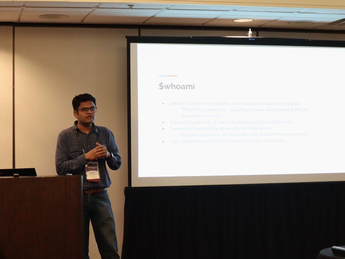 ShwStppr's tweet image. @AnuragAwasthi89 talks about Machine Learning in @CloudStack 
#ApacheCon 
#ACNA19 
#CloudStackWorks