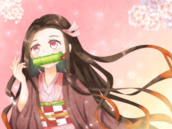 朱雀 ໒꒱.*さんがTwitterに投稿した竈門禰豆子(鬼滅の刃)のイラスト。