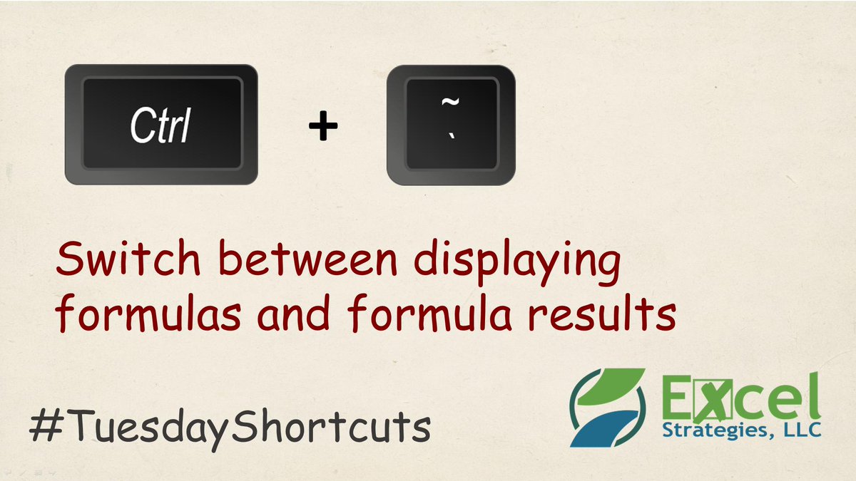 ExcelStrategies's tweet photo. CTRL + ~ - Switch between displaying @MSExcel formulas and formula results
#TuesdayShortcuts #MSExcel #Excel #ExcelShortcuts #Shortcuts #ShortcutKeys #MicrosoftExcel #SpreadsheetSecrets #ExcelTips #ExcelTricks #Tips #Tricks #Microsoft #HowTos https://t.co/MDIvnB4lJP