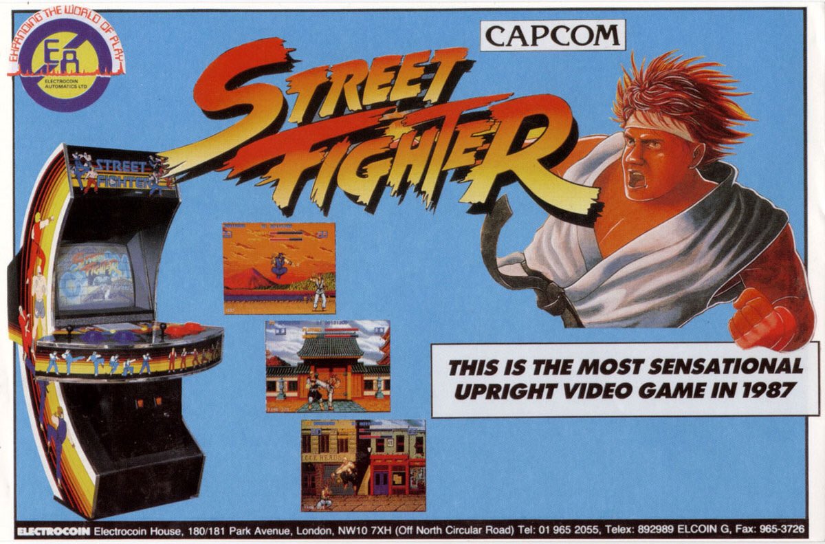 Here’s an ad for the first Street Fighter, featuring a torso, I guess.