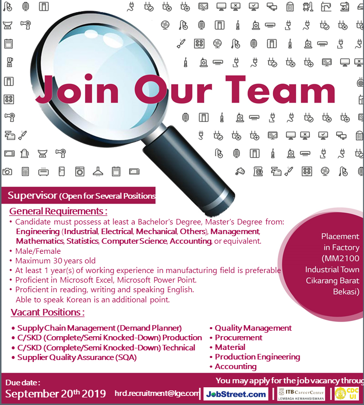 CDCUIcareer's tweet photo. #INFOLOWONGAN
Info lowongan : PT LG Electronics Indonesia
Bidang Usaha : Elektronik
Info lebih lanjut silahkan kunjungi link berikut ini : https://t.co/bdyt0PRh0I
#infolowongan #career #job #cdcui https://t.co/SB5bPqLP9x