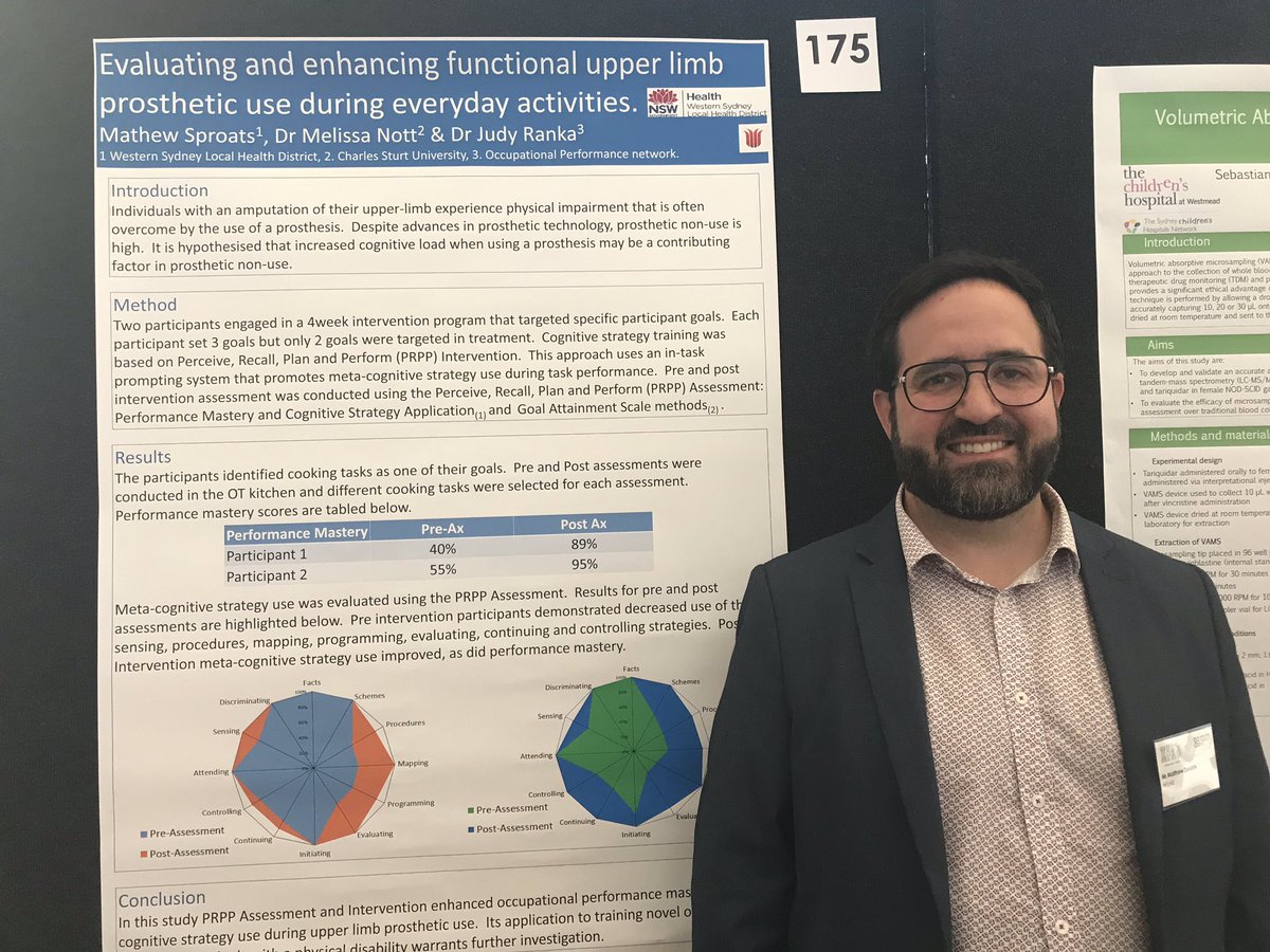 FloodVicki's tweet photo. OT-led research projects well represented at Westmead Research Hub @USyd_Westmead, @RENWestmead, @WestSydHealth, illustrating importance of early intervention in rehab @KristyCoxon and improving function of people with limb prosthetic, @MSproats. https://t.co/6i1CkfSWbs