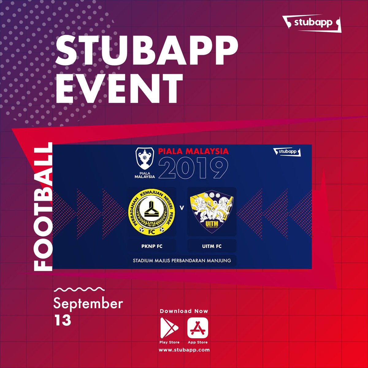 Stubapp's tweet photo. @pknp_fc  bakal menerima kunjungan @uitmfc di Stadium Majlis Perbandaran Manjung pada 13 September 2019. Mampukah PKNP mengambil 3 mata penuh di laman sendiri ? Ayuh sama-sama kita saksikan saingan hebat ini di Stadium nanti. 

Website
https://t.co/YE70KoOsl2 https://t.co/18zGKPh2HU