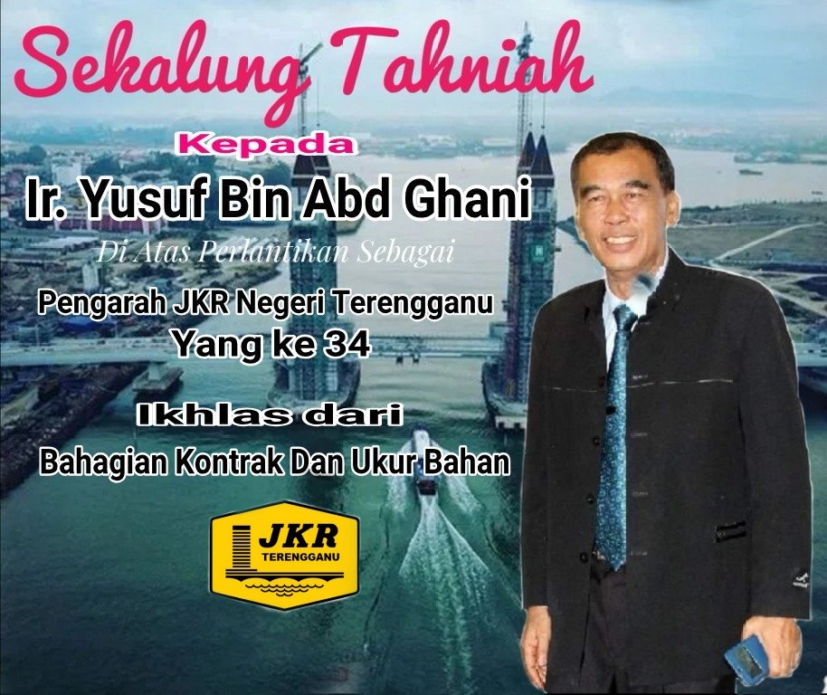 Warga Ukur Bahan JKR Terengganu mengucapkan Sekalung Tahniah kepada Ir. Yusuf Bin Abd Ghani <a href="/yusufghani200/">تذكرة</a> di atas perlantikan sebagai Pengarah JKR Negeri Terengganu yang ke 34. Alhamdulillah.. Terbaik..
<a href="/NaimudinNor/">NorAnizaNaimudin</a> <a href="/JKRTerengganu/">JKR Terengganu</a> <a href="/cpabkorporat/">CPAB&KORPORAT JKRTRG</a> <a href="/HalimatunLilly/">Sa'diah</a> <a href="/nida1108/">Rohanida</a>
