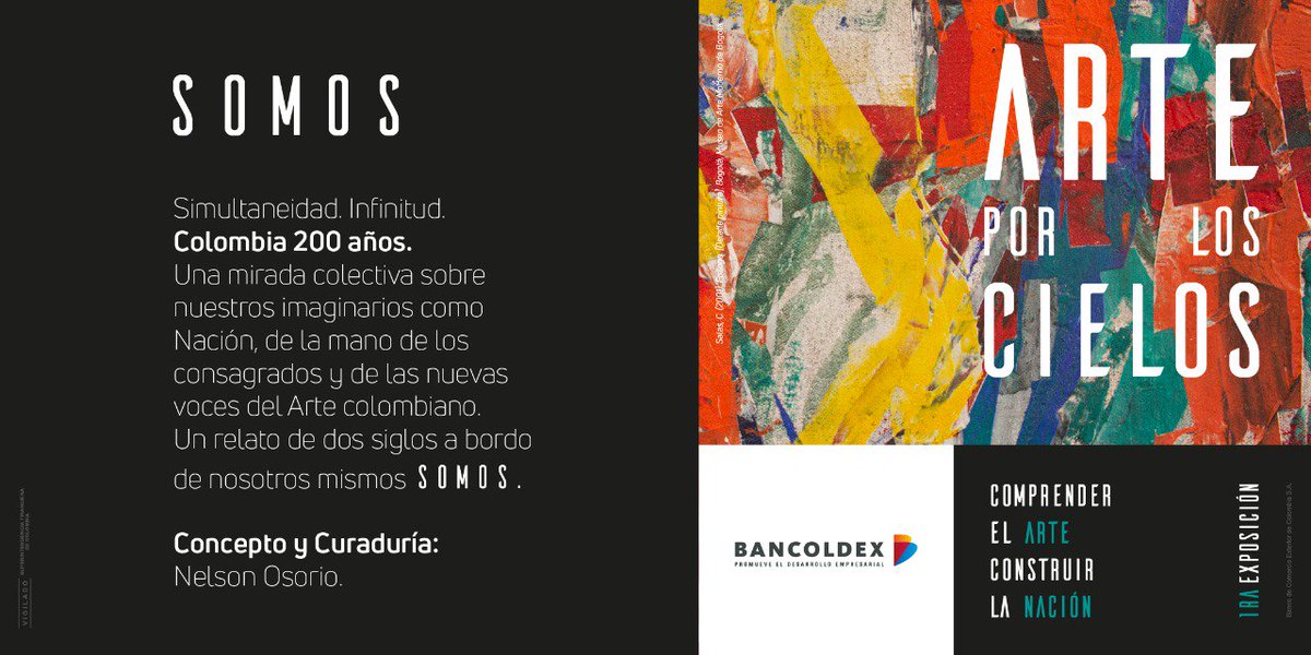 Bancoldex's tweet photo. La exposición se llama “Arte por los Cielos” y narra distintos momentos por los que ha pasado el arte plástico colombiano. En el marco del @BicentenarioCo destacamos el papel activo de las Industrias Creativas y culturales en la manera de entendernos como país. 🇨🇴 https://t.co/ARn58CKRoW