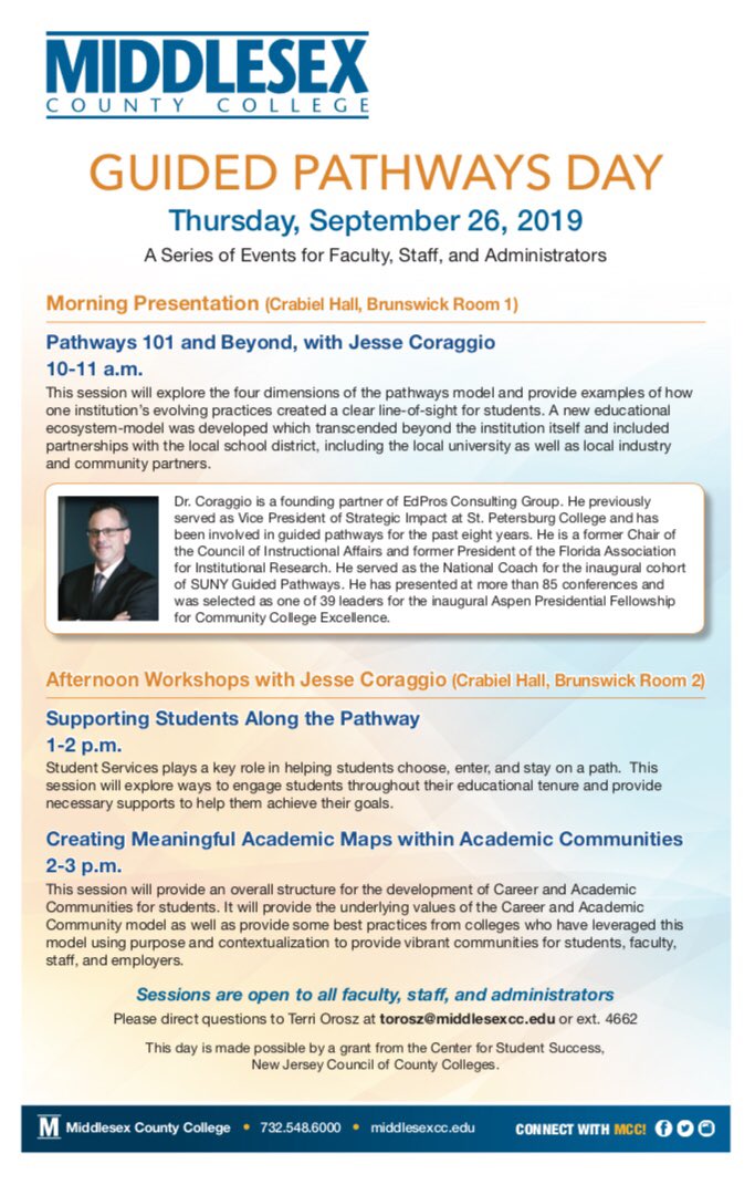 JesseCoraggio's tweet photo. Looking forward to visiting Middlesex County College to talk about Guided Pathways later this month. @MiddlesexCounCo #EdPros https://t.co/ZCmoDDIMN8
