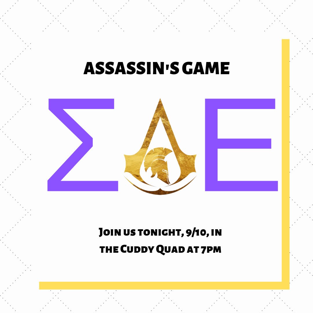 Come join us for the Assassin’s Game for tonight’s IFC sponsored recruitment event hosted by SAE!

If you’re interested in joining a fraternity or want to know about the fraternities on campus, we encourage you to come out and some of the organizations! #ΣΑΕ #IFC #UAA