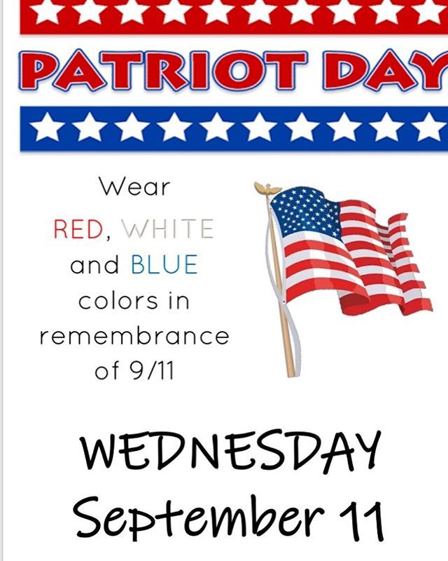 ferguson2355's tweet photo. In honor of Patriot Day we encourage everyone to wear some red, white, and blue tomorrow!  We will also have Logan t-shirts available before and after school for $10 and it is a 10:55 dismissal. https://t.co/7RwsYjNIAS https://t.co/aci5lsfVSO