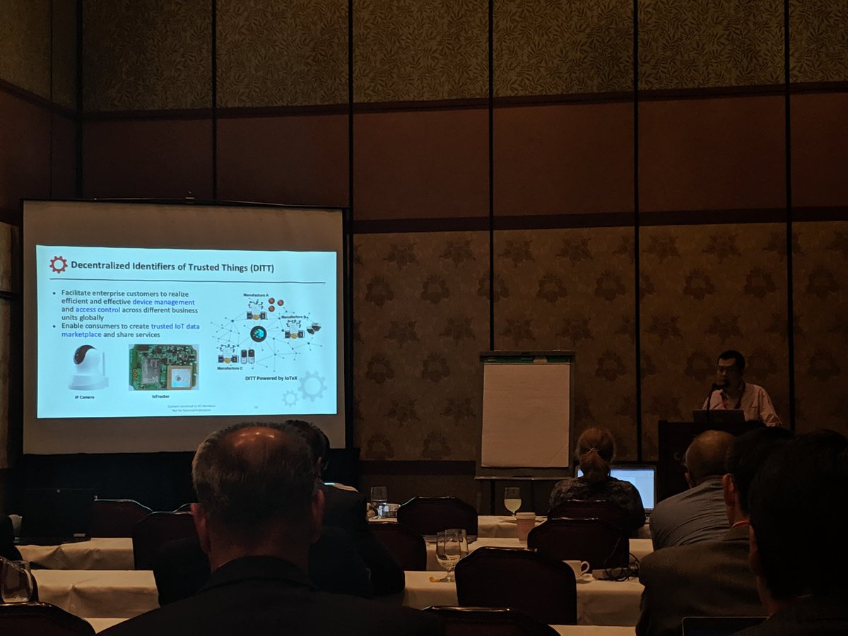 Raullen's tweet image. Dr. Fan presented @iotex_io R&amp;amp;D progress on @IIConsortium conference,  e.g., #Blockchain, #DID, #securehardware, #oracle. Very well received. Our e2e trusted and privacy preserving #IoT device/application is absolutely cutting edge and has a sounding biz model. Proud of the team!