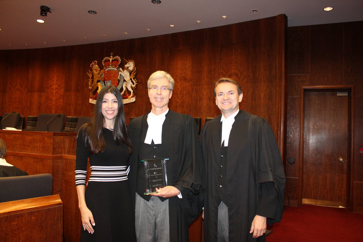 Advocates_Soc's tweet photo. Congratulations to Gregory Richards, @WeirFoulds, recipient of the 2019 Catzman Award at today’s Opening of the Courts. With Julie Catzman and TAS President Scott Maidment. #TASProud https://t.co/nyIiwpVLwQ